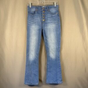 Ann Taylor LOFT Kick Crop Blue Denim Jeans Button Fly Medium Wash 24 / 00